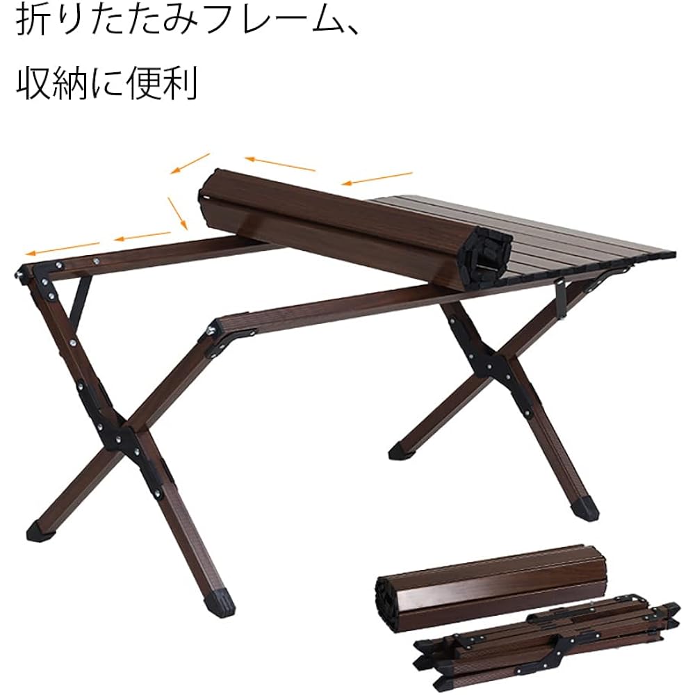 Tentock Camping Table Outdoor Folding Table Aluminum Alloy Wood Grain Roll Top Table Lightweight Compact Easy Assembly Storage Bag Included (90cm)