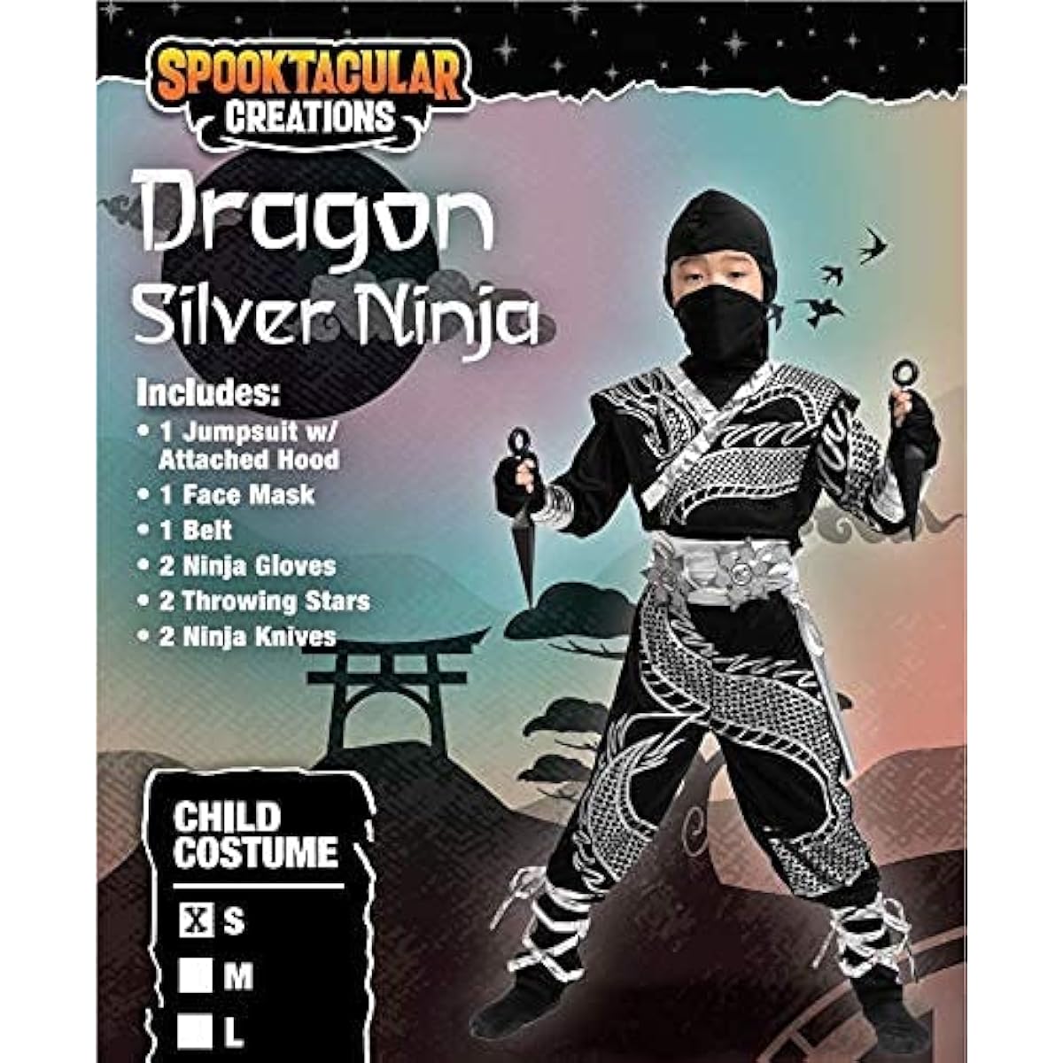 Kids Unisex Dragon Silver Ninja Costume (S (5-7 years)