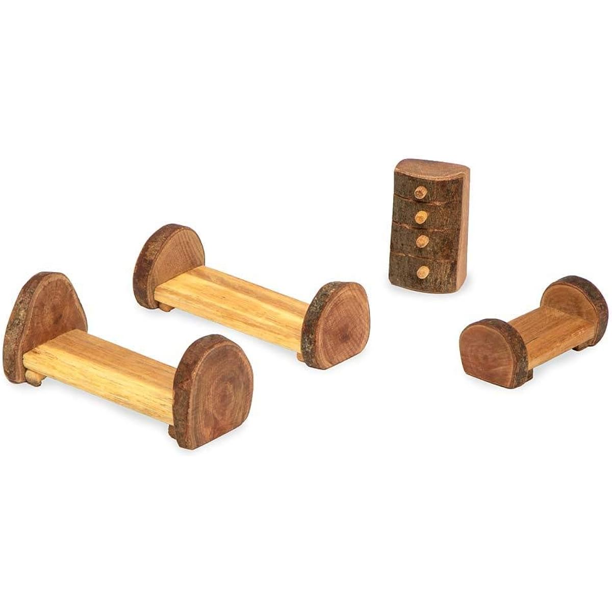 Rustic Tree Block Bedroom Furniture Set, 4 Pieces