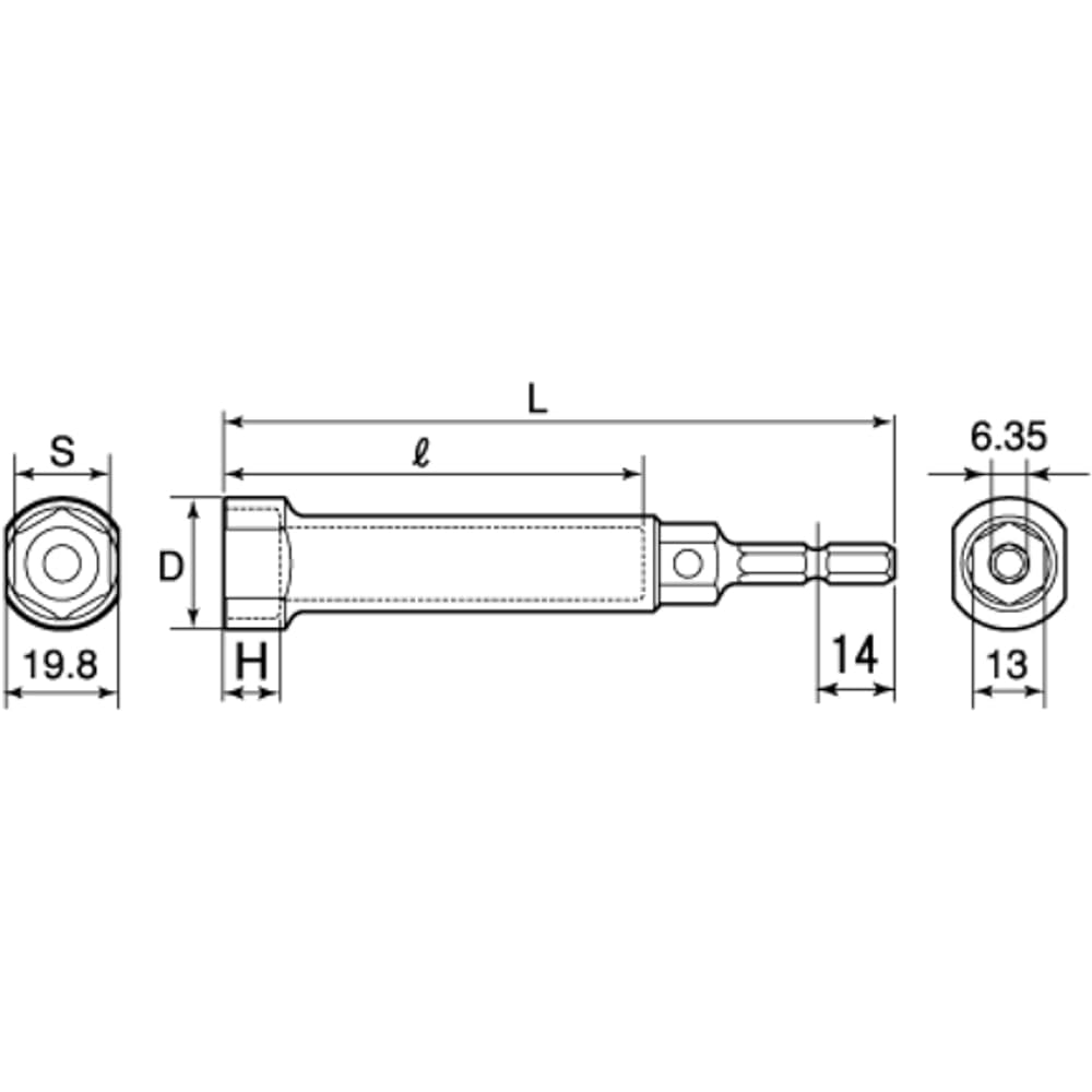Top (TOP) Raceway socket for electric drill, long type, width across flats 17mm, both electric and manual, 13mm wrench usable *6 pieces ECS-17L Tsubame-Sanjo Made in Japan