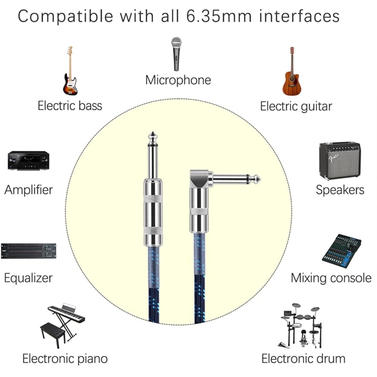 Jenniferstruggles Guitar Cable 10ft, 2022 New Version, Professional Instrument Cable Electric Guitar Bass AMP Cord, Right Angle 1/4 Inch TS to Straight 6.35mm Guitar Cord, Blue