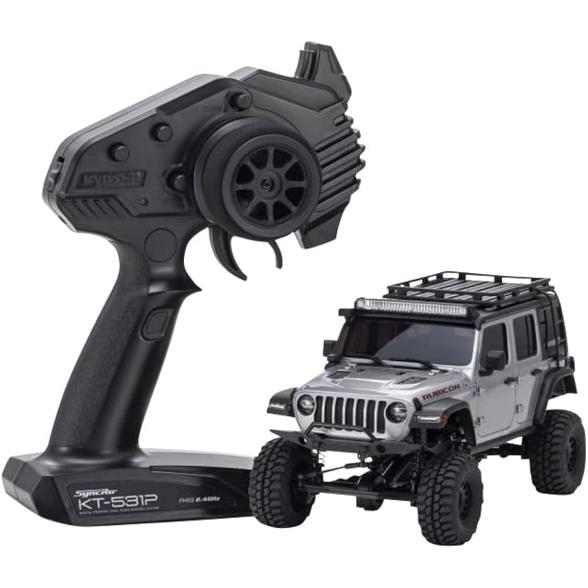 Kyosho Kyoso Radio Control Electric Crawling Car MINI-Z 4x4 Series Ready Set Jeep Wrangler Unlimited Rubicon with Accessory Parts Billet Silver Metallic 32528S