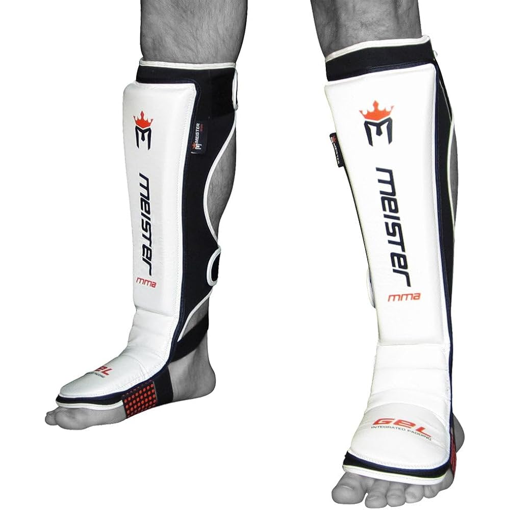 MMA Kickboxing Genuine Meister Leggings Cowhide Leather Leg Guards (Pair) - Black - Large/X-Large