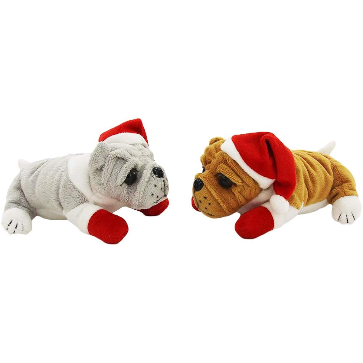 Plushland Christmas Theme Plush Bulldog Stuffed Animal Puppy 8 Inch with Red Santa Hat and Gloves for Boys and Girls (Grey)