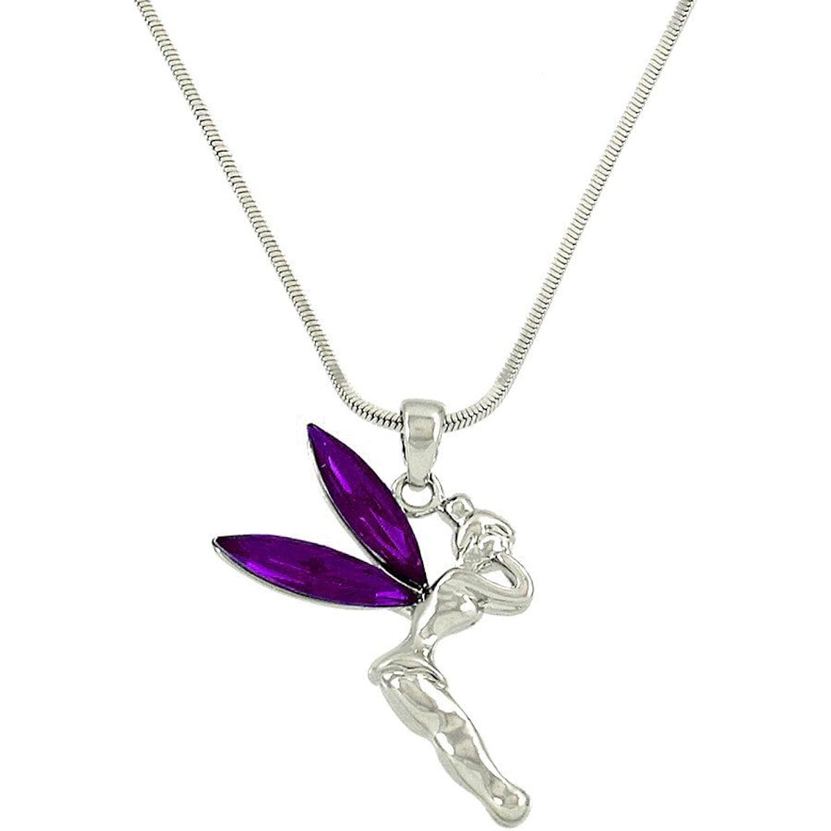 Liavy's Tinkerbell Fairy Charm Pendant Fashionable Necklace Sparkling Crystal 17" Snake Style Chain Unique Gift Souvenir 9 Colors