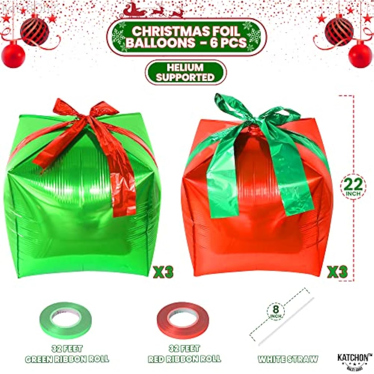 Red and green gift box foil balloon set.
