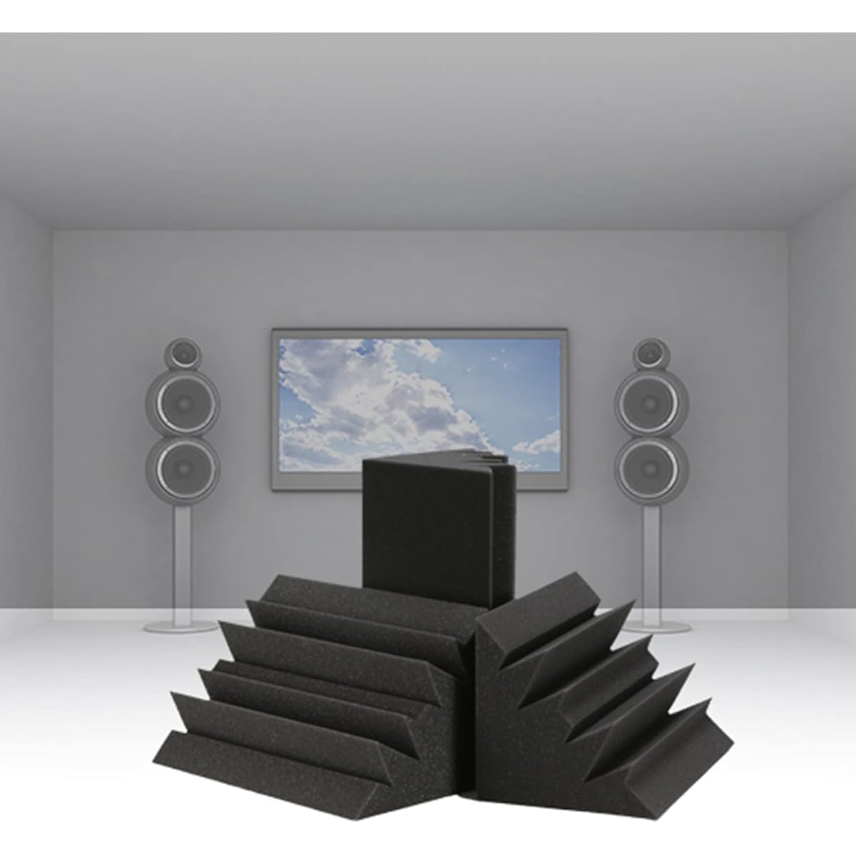 Corner Acoustic Panel, Bass Trap Soundproof Foam 30*30*30CM Black/Grey High Density Sound Deadening Panel for Sound Deadening or Noise Cancelling (Grey 30*30*30CM) (Black