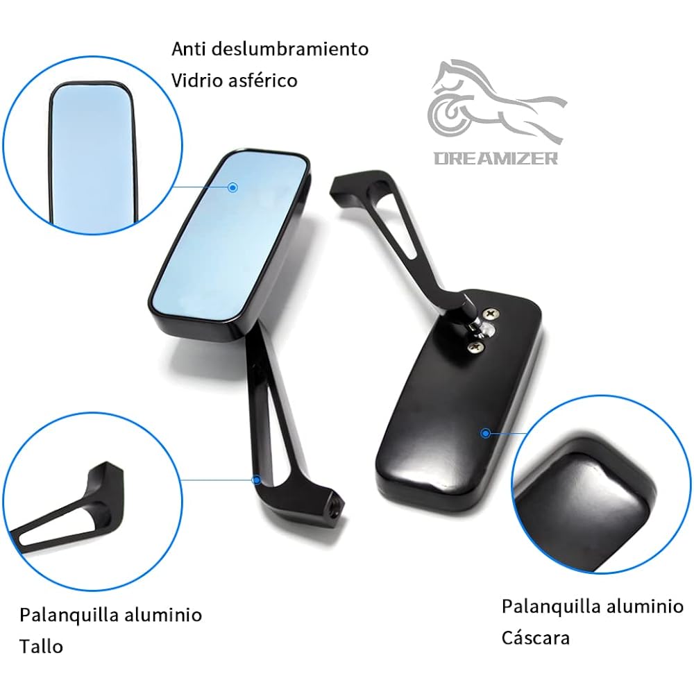 DREAMIZER Motorcycle Mirror Compatible with Harley-Davidson - 8mm 10mm Universal Rectangular Mirror V Rod Night Softail Rod Breakout Sportster 48 883 1200 Street Electra Glide Road Glide etc.