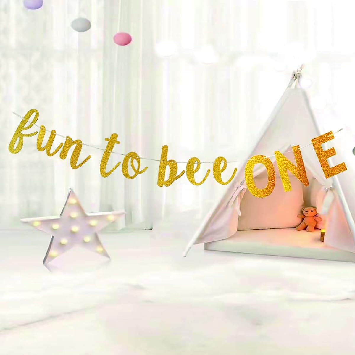 Fun To Bee One Banner Baby First Birthday Party Sign Bumblebee Party Decorations Happy 1st Birthday/Happy Bee Day Supplies