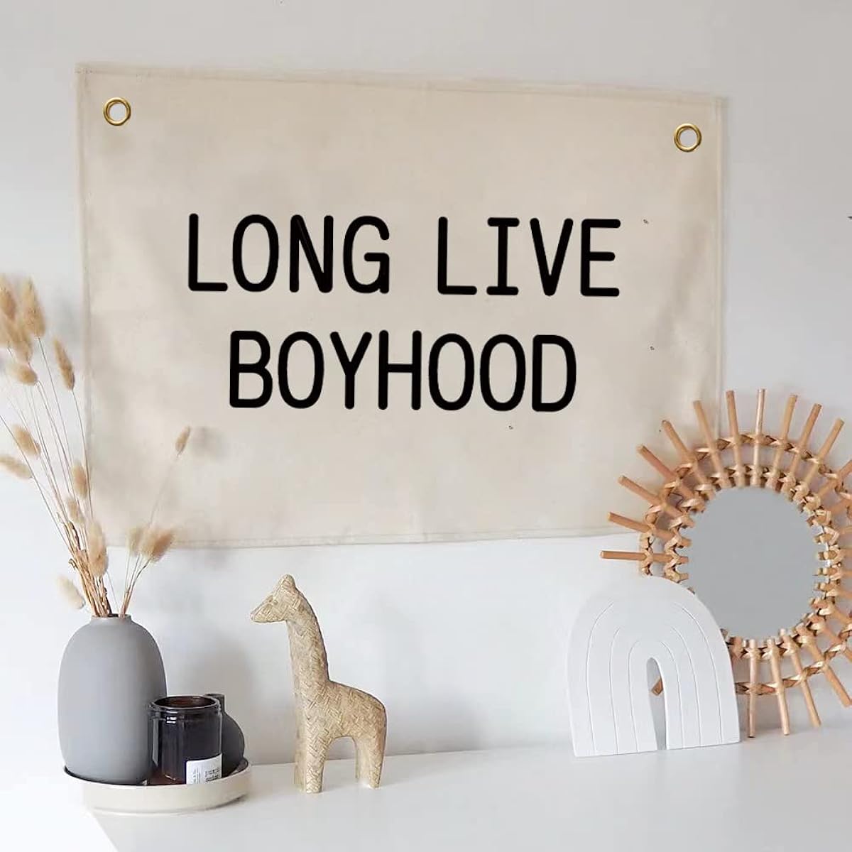Canvas Banner Hanging Flag Banner Nursery Playroom Wall Decor for Kids Trendy Room Decor for Boys and Girls (Long Live Boyhood)