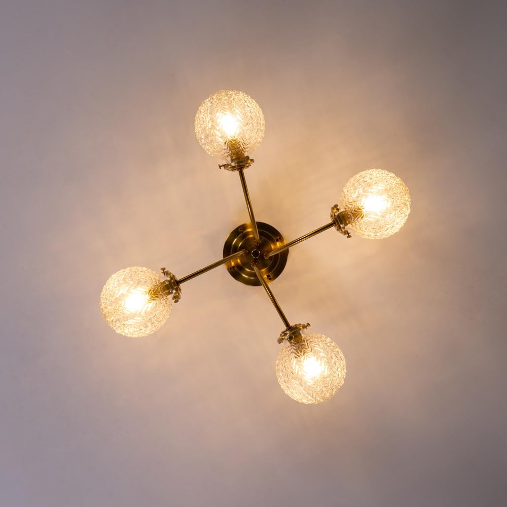 Ceiling Light Stylish 4 Lights LED Scandinavian Brass Glass Living Dining Bedroom Cafe Retro Antique Lighting Fixture Ceiling Light 8 Tatami 10 Tatami E12 Pendant Light Clear CEI-006-JP