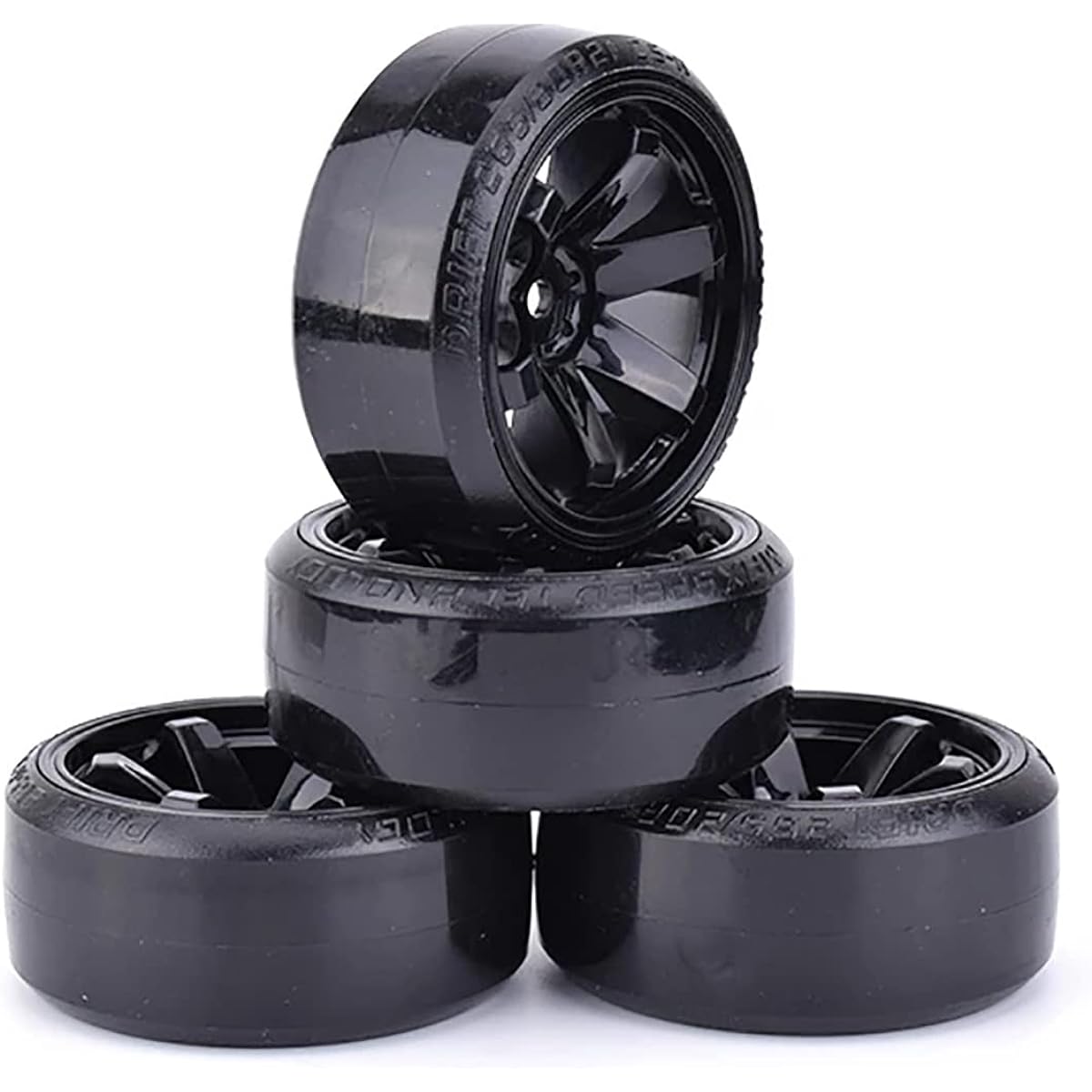 WONFAST 4pcs 63mm RC Drift Car Tires Hard Tires Plastic Wheel Rims for 1/10 Traxxas HSP Tamiya HPI Kyosho On-Road Drift Car Spare Parts (Black)