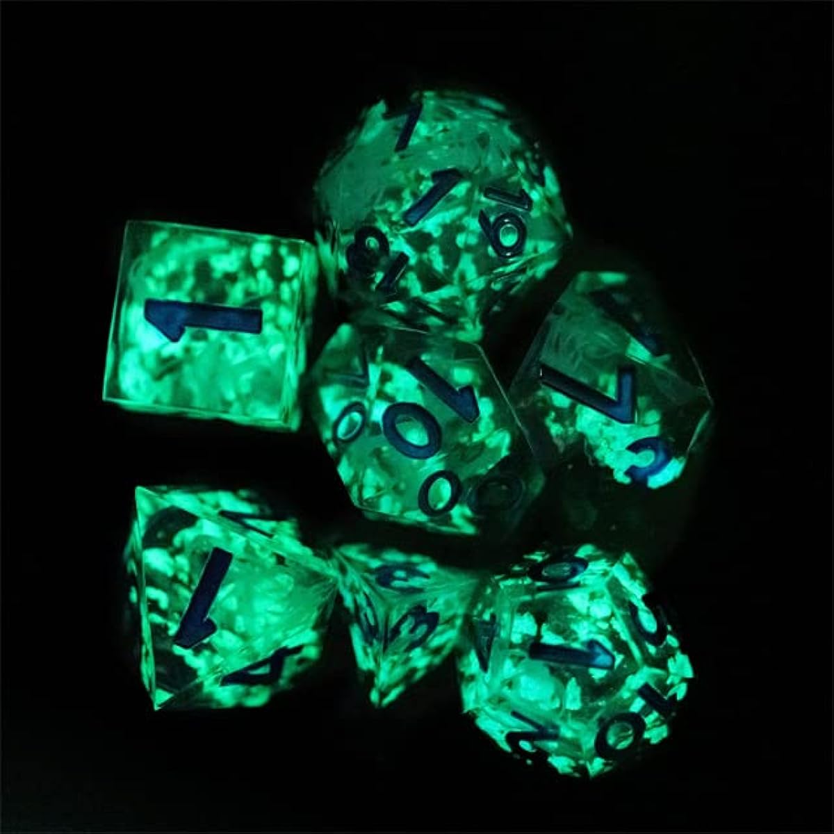 Glow in the Dark Winter Storm Sharp DND Dice Set with Leather Dice Box Dungeons & Dragons D&D Sharp Edge D20 Polyhedral Resin Dice Dungeons & Dragons Gifts Accessories