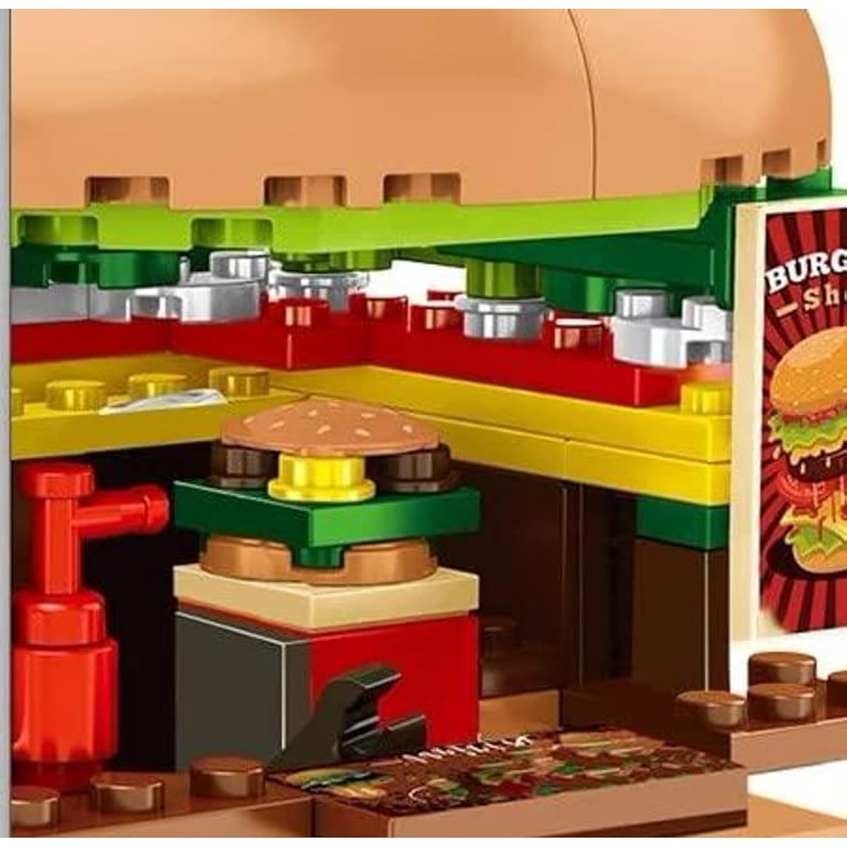 General Jim's Burger Joint Restaurant 209 Piece Modular Building Blocks Brick Model or Amusement Park Burger Stand Building Blocks Brick Toy Playset