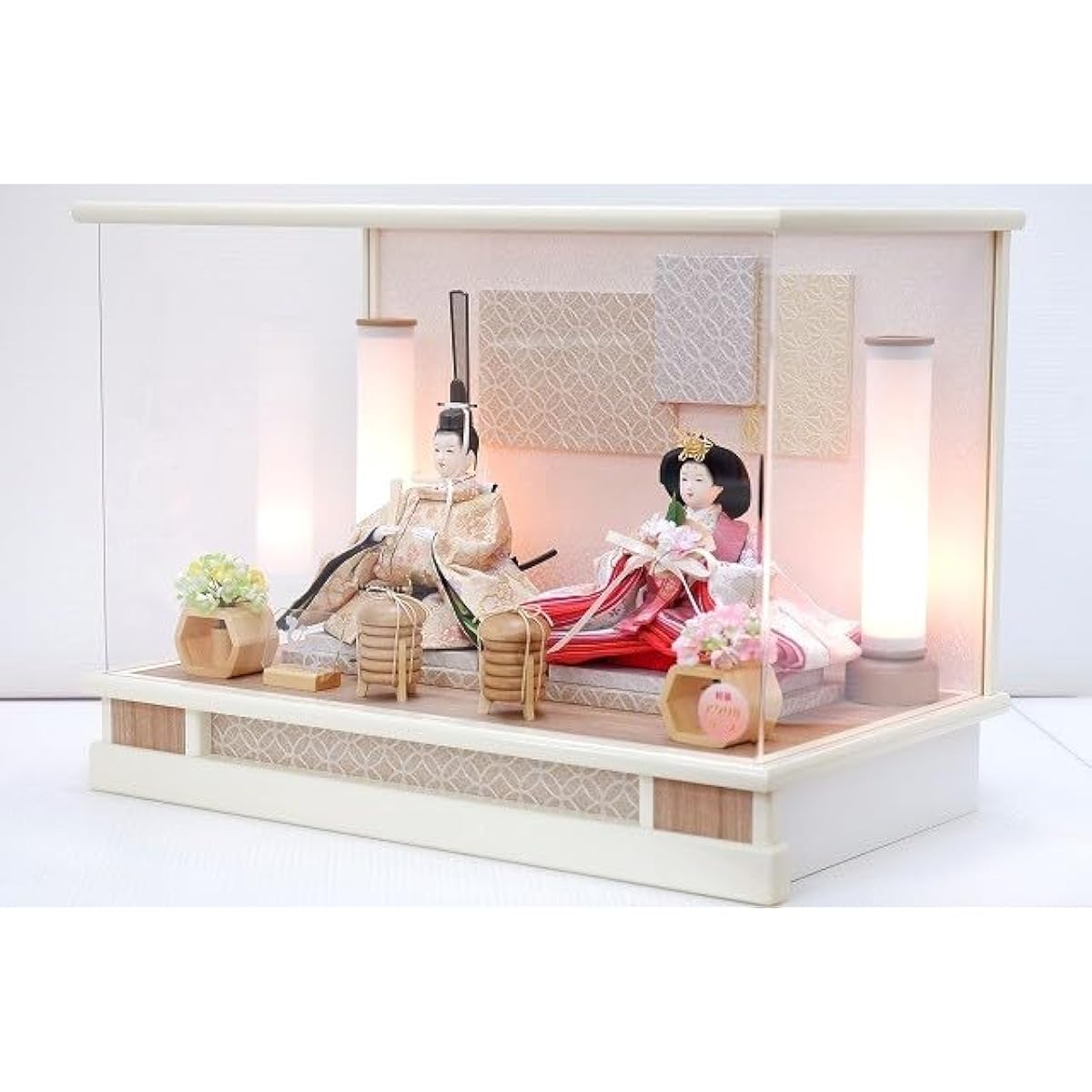 Hina dolls, prince and princess decoration, case decoration, width 48 x depth 29 x height 36 cm, prince and princess acrylic case decoration, YN1281HC, pastel case included, Peach Festival, Hina dolls, modern, flower
