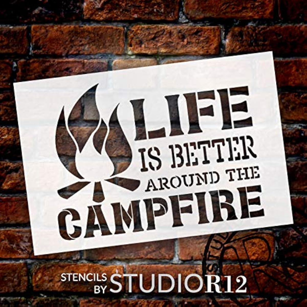 StudioR12 Life is Better Around The Campfire Stencil | DIY Country Rustic Home Decor | Camp Adventure Word Art | Craft & Paint Wooden Sign | Reusable Mylar Template | Available Sizes 8 x 12 inch STCL3385