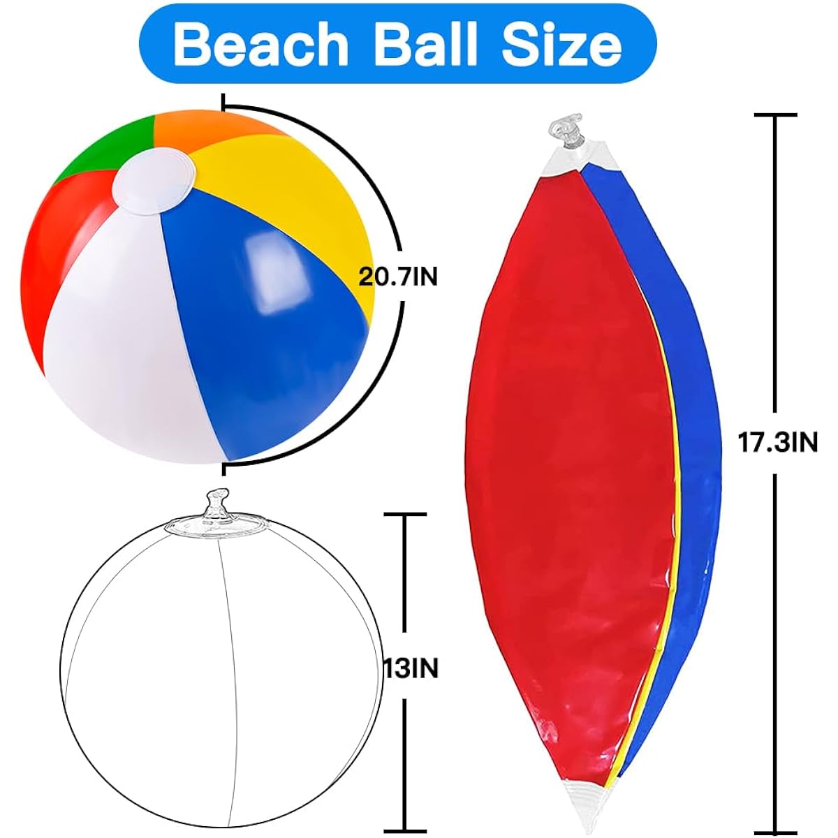 Vellibring 4 Pack 20 Inch Summer Inflatable Large Beach Balls Rainbow Swimming Pool Water Games Toys for Kids Summer Party Supplies Decorations