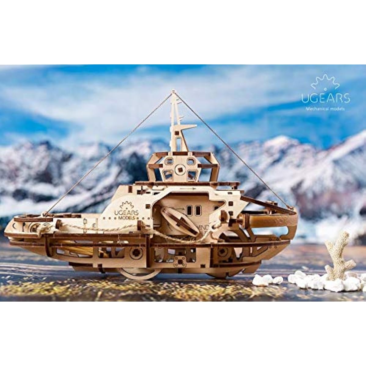 UGEARS Mechanical Wooden 3D Puzzle Model Tugboat Construction Set