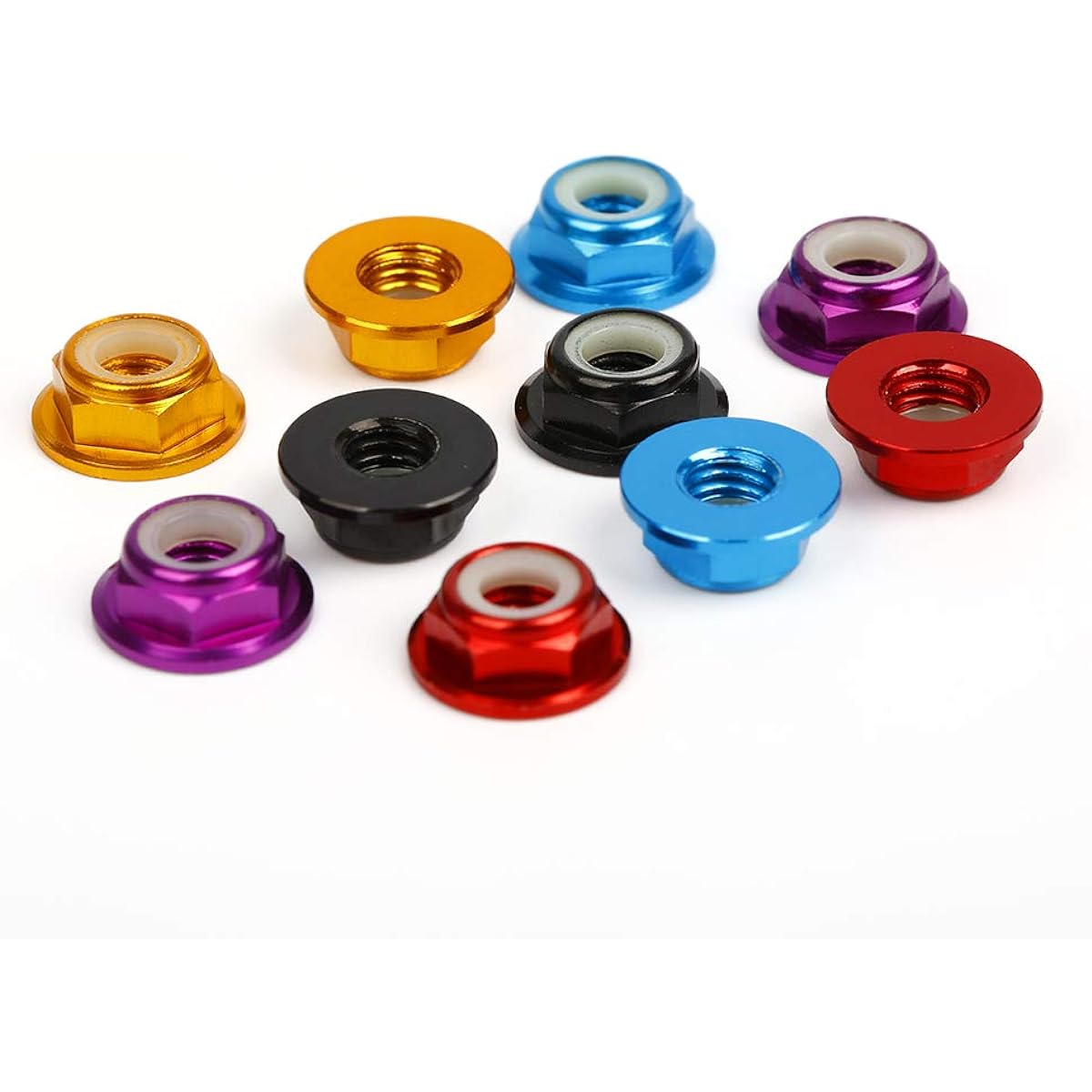 (CW Locknuts) - iFlight 25pcs M5 Lock Nuts CW Flanged Nylon Insert Aluminium Alloy Self-Locking Nuts for RC Drone Quadcopter Motor Prop Adapter FPV Parts (Mix Colours)