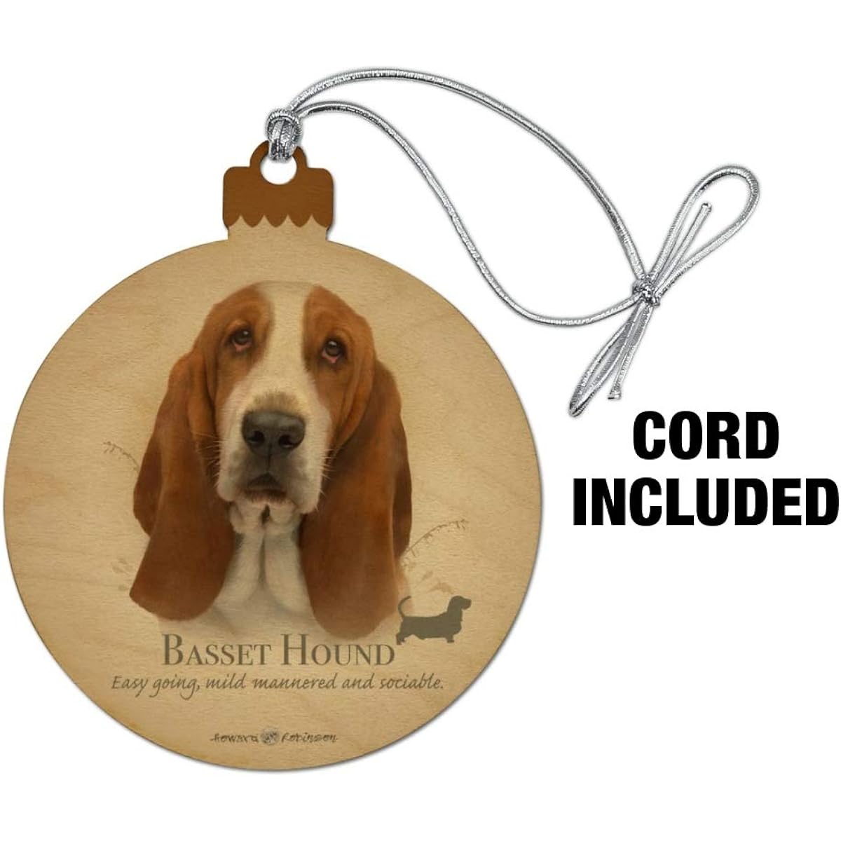 Basset Hound Dog Breed Wood Christmas Tree Holiday Ornament
