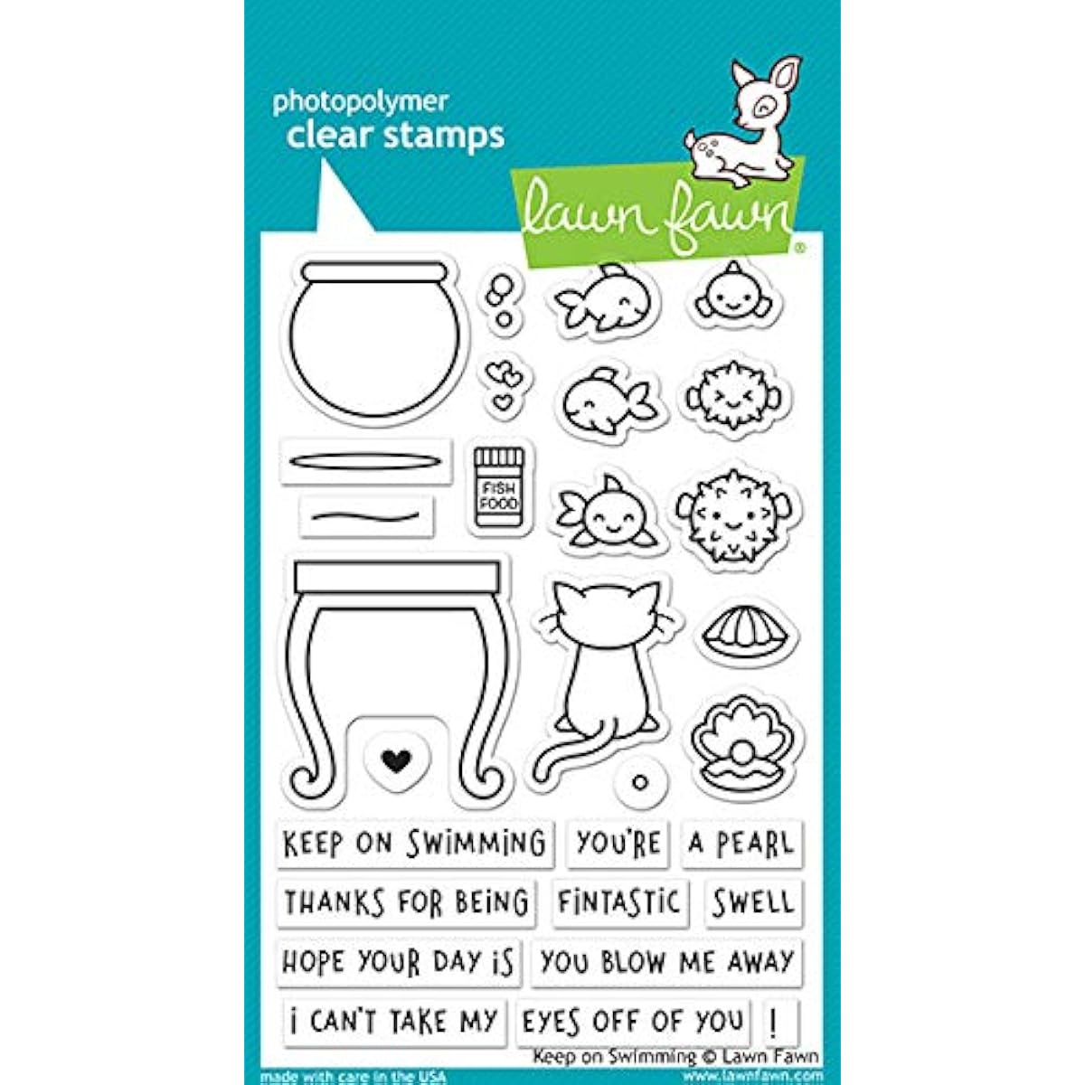 Lawn Fawn Keep on Swimming 4x6 Inch Clear Stamp and Coordinating Custom Craft Dies, Set of 2 Items (LF 1955, LF1956)