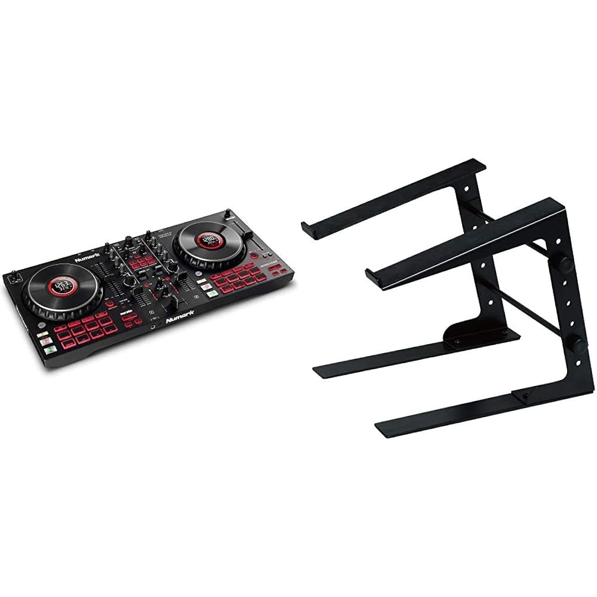 Set of Numark Serato DJ 4-deck DJ controller and Kikutani laptop stand PCDJ stand basic type LT-100B