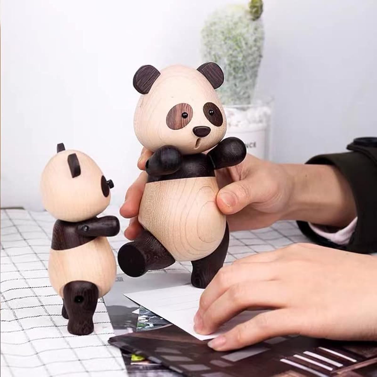 KUAHAI Wooden Animal Toy Panda Ornament Made of Smooth Natural Wood Home Decor Collectibles (S+L)
