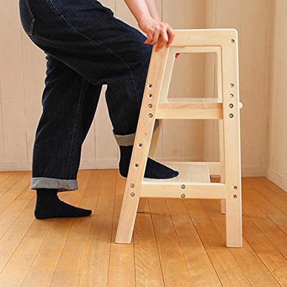 Highchair Kids Chair Children's Chair Width 37x Depth 41.5x Height 73.5cm Height Adjustment Step Step Stool Natural Wood ILC-3340NA