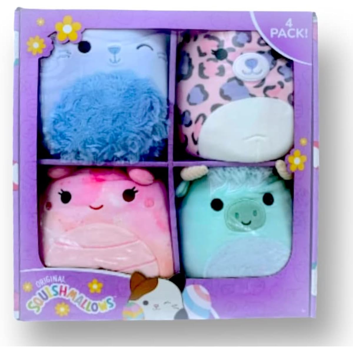 Squishmallows Official Kellytoy 7" 4-Pack Box Easter Plush Bastian Bunny Dallas Leopard Irene Butterfly Ivor Bull Cow and His Holiday Easter Squad