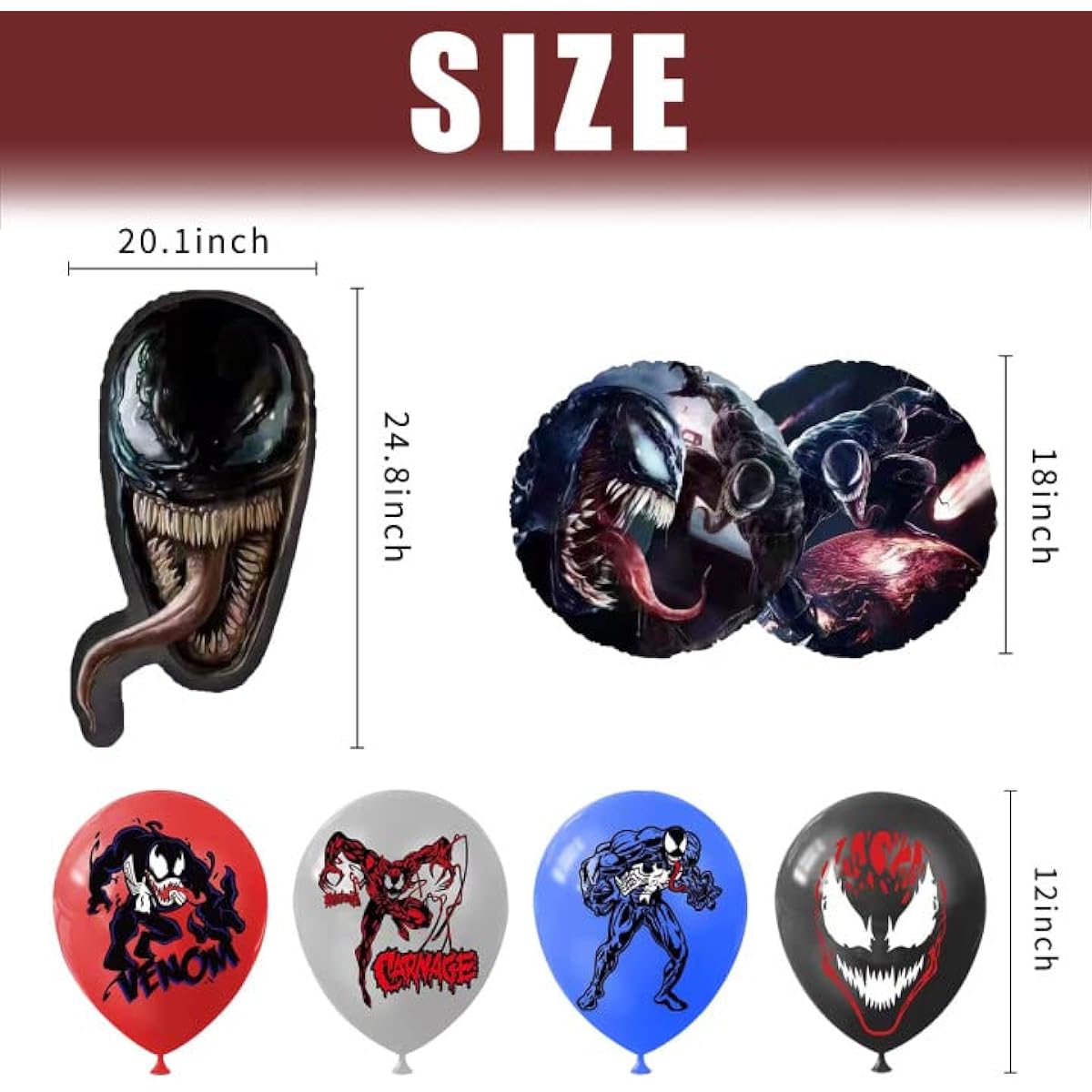 6pcs Venom Foil Balloons Boys Birthday Baby Shower Venom Theme Party Decorations