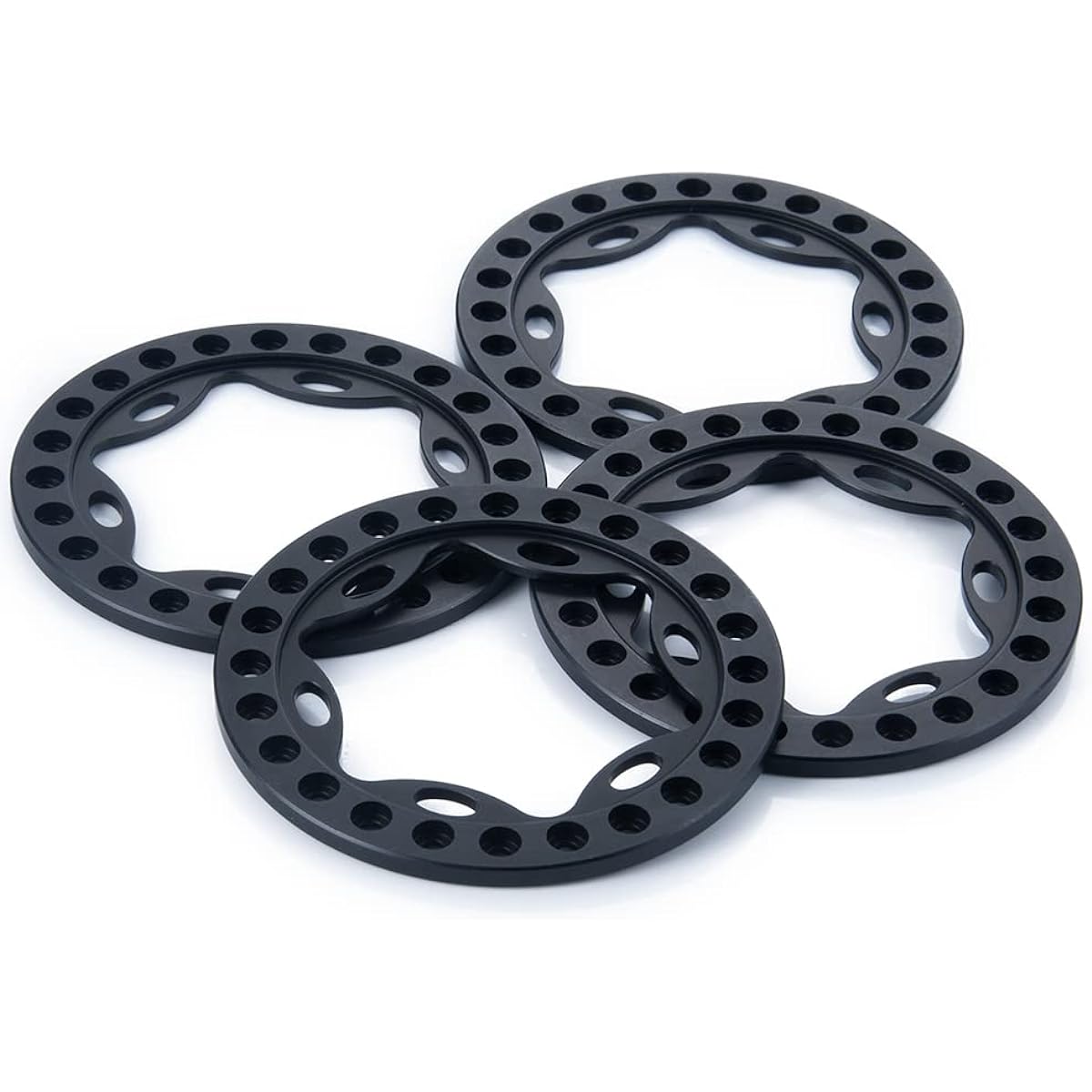 RCLIONS 4pcs Aluminum Alloy 1.9" RC Beadlock Wheel Rims Replacement Rings for 1:10th RC Crawler Car 1.9" Wheels/Rims (Black)