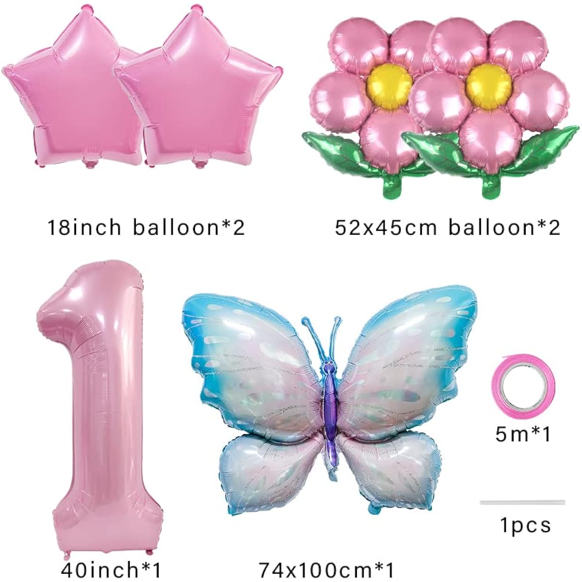 Butterfly Balloons 1st Birthday Decorations Pink Blue Butterfly Fairy Floral Foil Balloons Girl's First Birthday Party Decorations Baby Shower Supplies