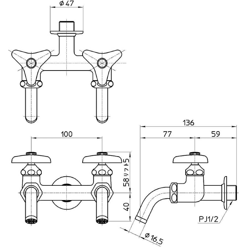 SANEI two-port home faucet, rotating spout pipe, with feed seat F13A-13