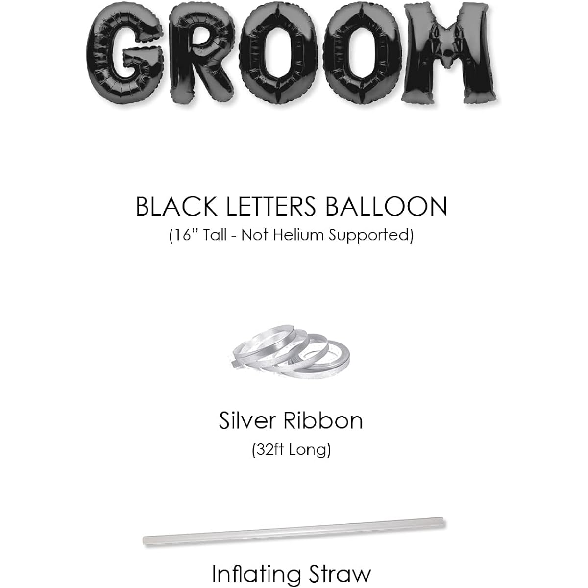 PartyForever GROOM Balloon Banner Black Wedding Party Decoration Sign
