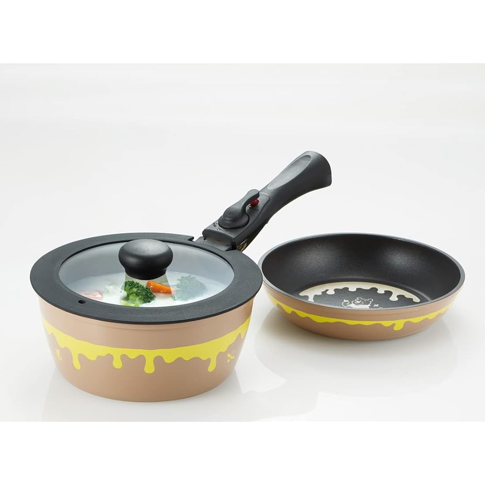 Skater 4-piece pot & frying pan set with removable handles (pot 20cm, frying pan 20cm, lid, handle) 4-piece set IH compatible Disney Winnie the Pooh ANFP2-A