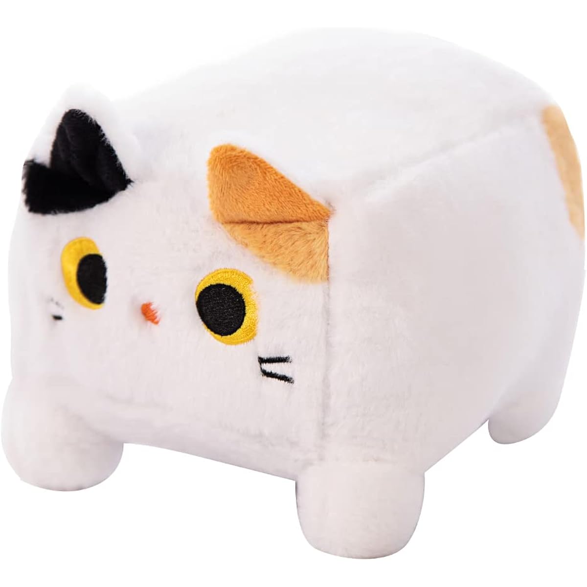AmyToo White Cat Plush Kitty Soft Cube Stuffed Animals Square Cat Doll Plush Toy Home Decoration for Boys and Girls Toddlers Birthday Gift