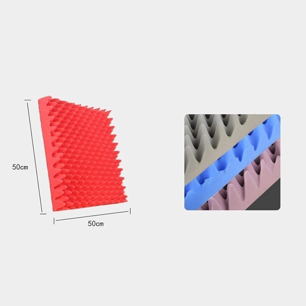 Multifunctional Acoustic Panel, High Density Noise Reduction Sound Absorbing Cotton Cinema Bar Soundproof Foam Size: 50 50 5CM (Blue) (Red)