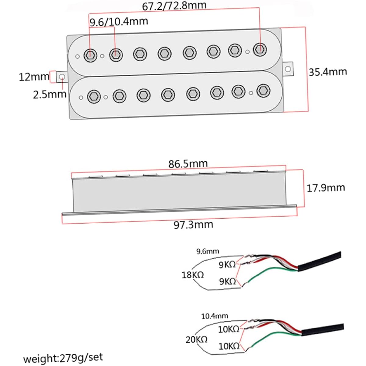 SWOOMEY 2pcs 8 String Hot Rail Electric Guitar Pickup Guitar Bass Pickup Guitar Pickup Alnico Pickup Truck Dual Pickup