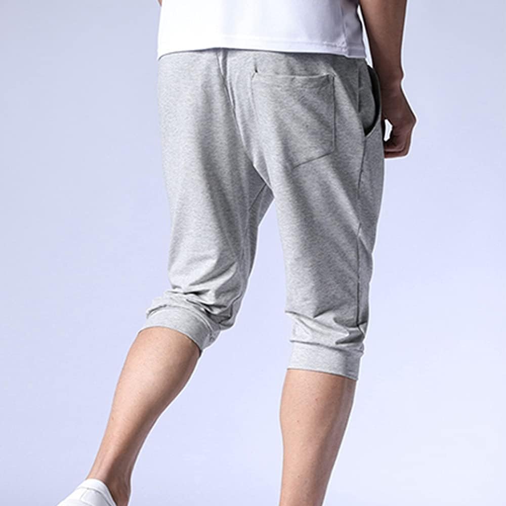 Sweatshirts, Men's Half Pants, Training Pants, 3/4 Length, Sports Sweatshirts, Stretch, Loungewear, Sports Training, 3/4 Length, Cotton, Summer, Plain, Casual
