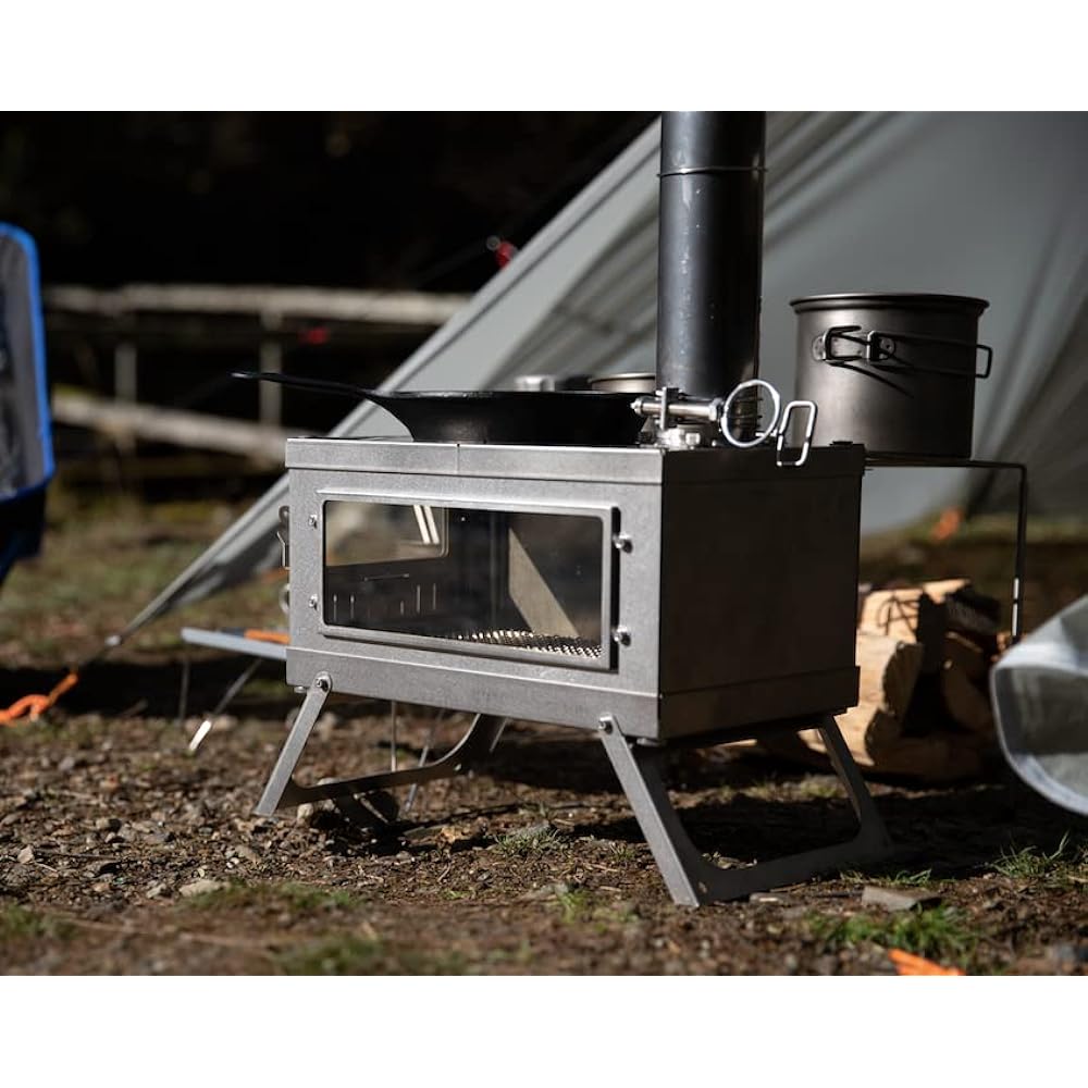 SOLO-ist Titanium assembly type wood stove SOLO-300 Wood stove, compact, lightweight, with glass window, storage bag included, assembly type, walking camping, bike camping (Japan delivery and after-sales service system is perfect)