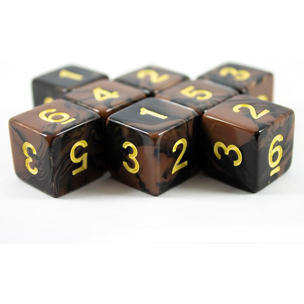 Paladin Roleplaying Black and Brown Dice - 8 D6 Set - "Werewolf"