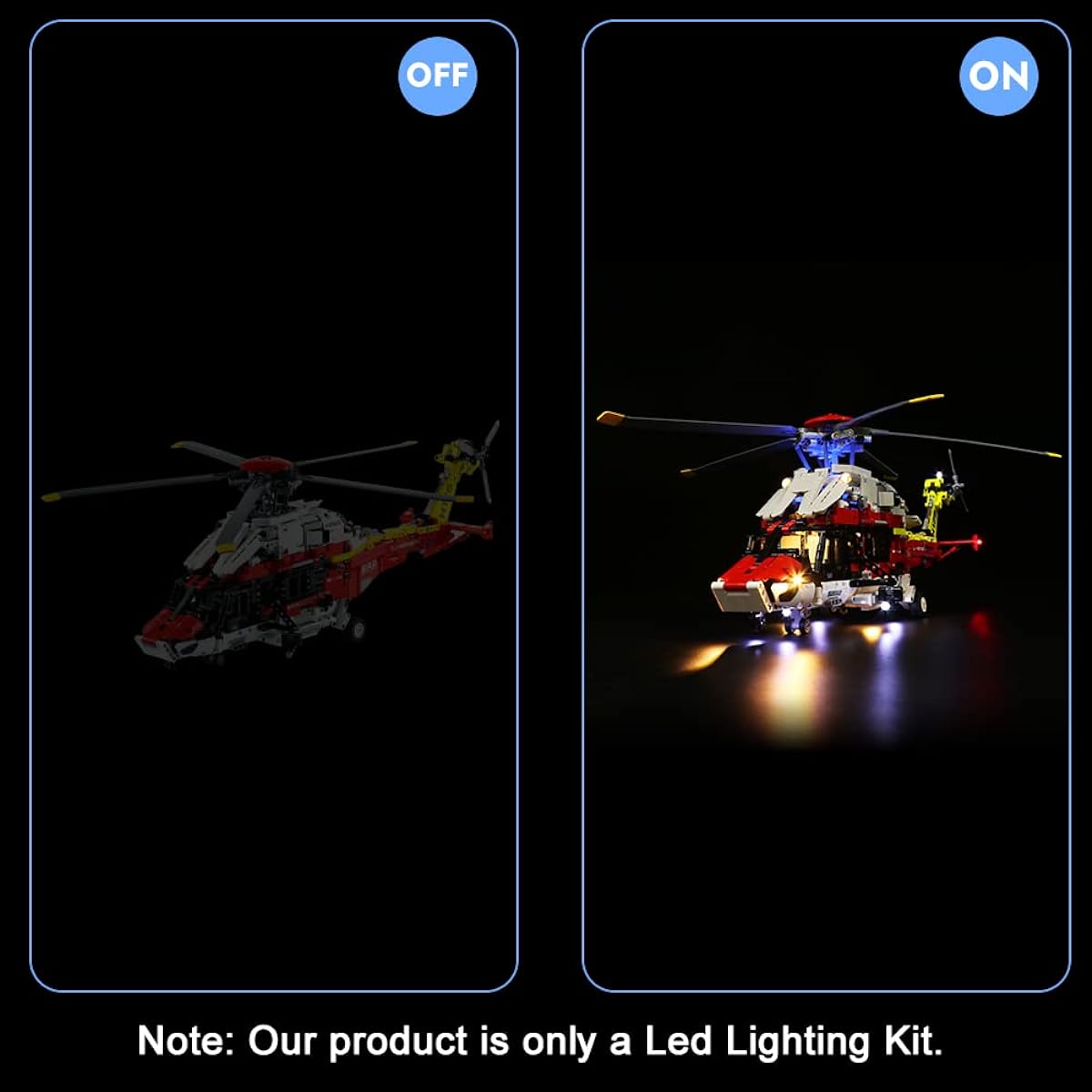 VONADO LED Light Kit for Lego Airbus H175 Rescue Helicopter 42145 DIY Lighting Compatible with Lego Technic Helicopter (No Lego Model) Creative Decoration Lego Helicopter Light (Light Only)