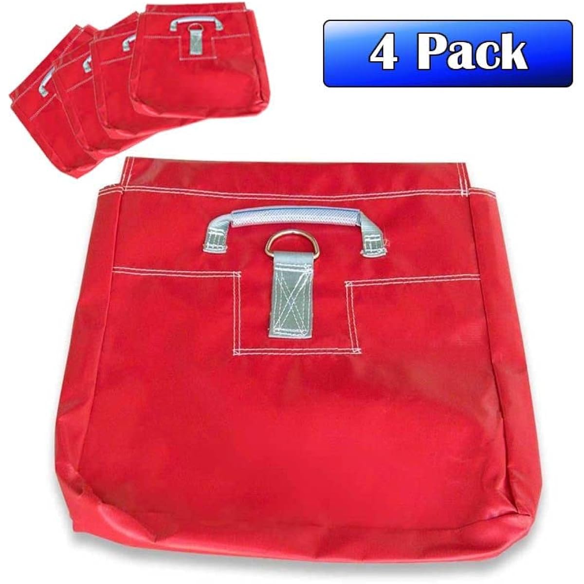 Super Strong Vinyl Sandbags | Red PVC | 21" x 21" | Used to Support and Secure Inflatables, Bounce Houses, Water Slides, Tents, and More | 50 lb Capacity | 4 Pack