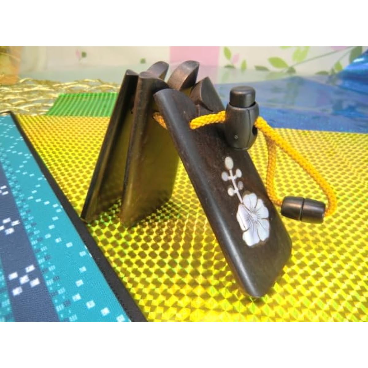 Okinawa Sanshin Exclusive Kasuri Body Wrap and Okinawa Sanban Hana Raden Samba Instrument Set