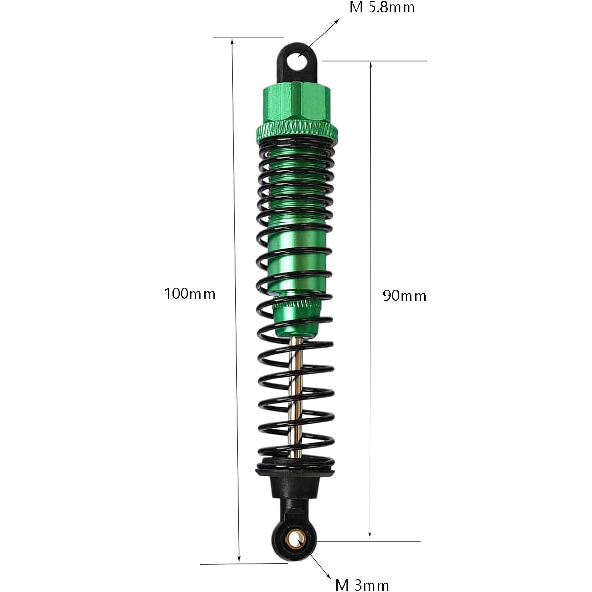 Aluminum RC Shock Absorber 100mm 1/10 Tamiya Hpi Hsp Axial Tamiya Buggy Truck Car Oil Type Adjustable Upgrade Parts 4pcs/Set (Green)