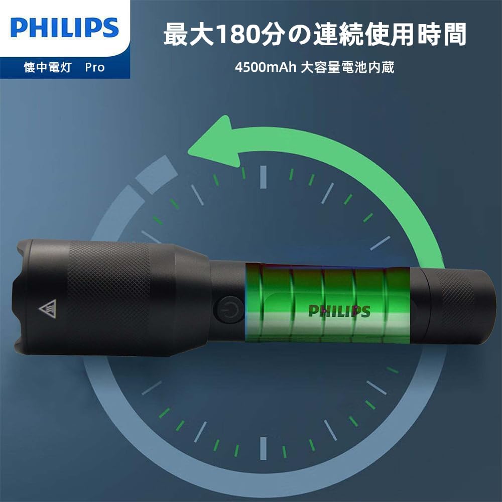 Philips Multifunctional LED Light Powerful Flashlight High Brightness 1200 Lumens Flash Type-C Rechargeable/5 Dimming Modes/Low Power Indication IPX5 Waterproof Handy 21700/AAA Battery Outdoor Work Light Camping/Disaster Prevention/Power Outage Preventio