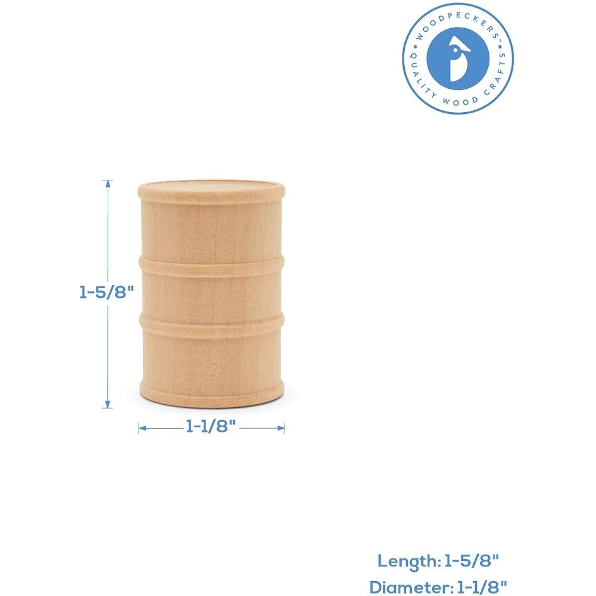 Woodpeckers Wooden Oil Drums 1-5/8 Inch Pack of 25 Unfinished Cargo Barrels Miniature Scale Model Perfect for Play Train Building and Woodworking Craft Projects