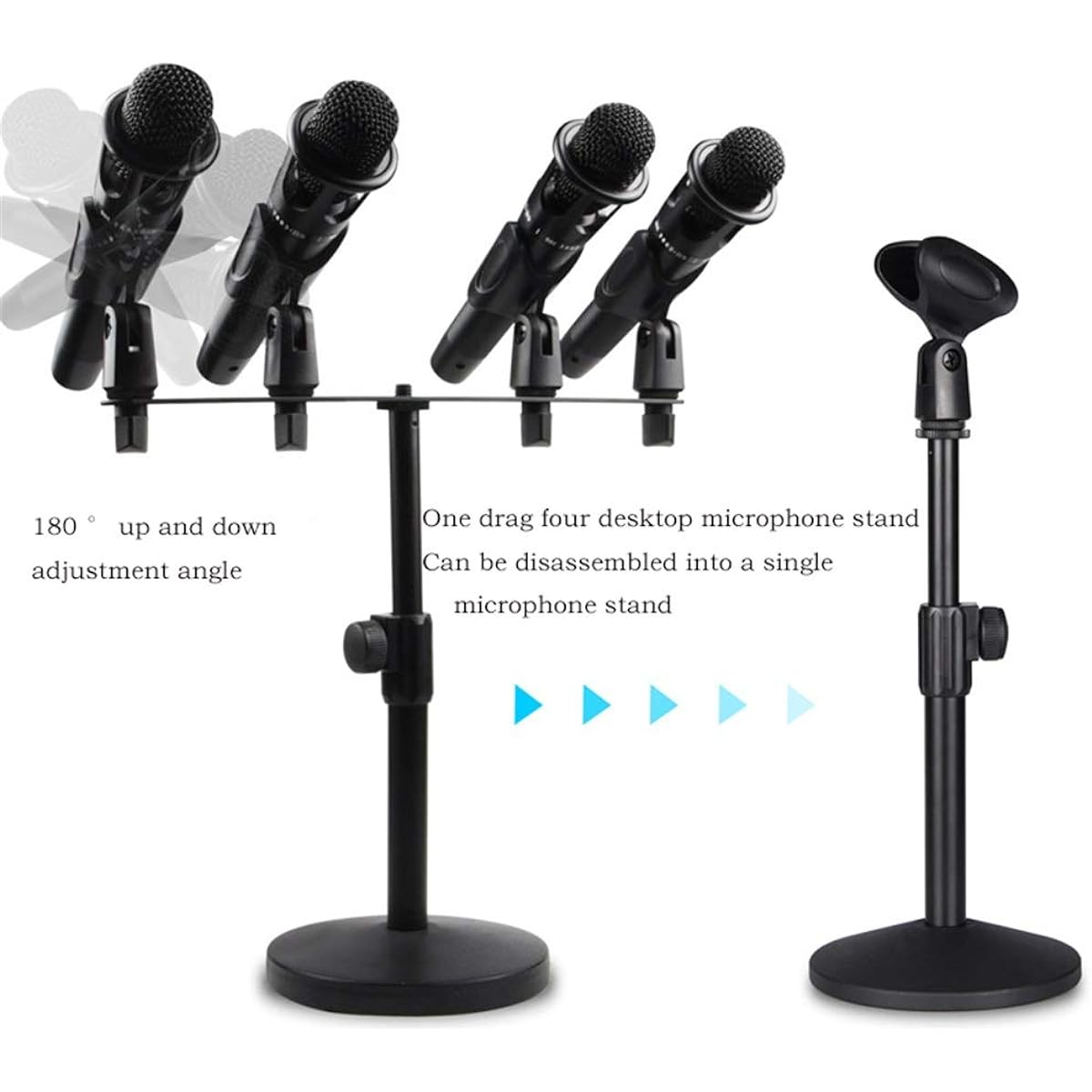Tabletop Microphone Stand Desktop 4 Head Conference 1 Drag 5 Head Microphone Stand Conference Seminar Live Speech (Color: Silver, Size: 29-40CM)