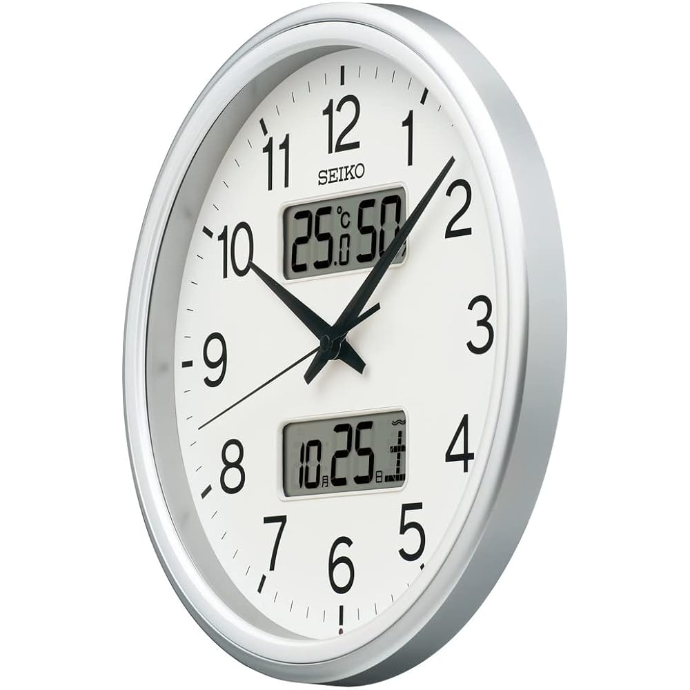 Seiko Clock Wall Clock Radio Analog Calendar Temperature Humidity Display Silver Metallic Diameter 290 x 50mm KX275S