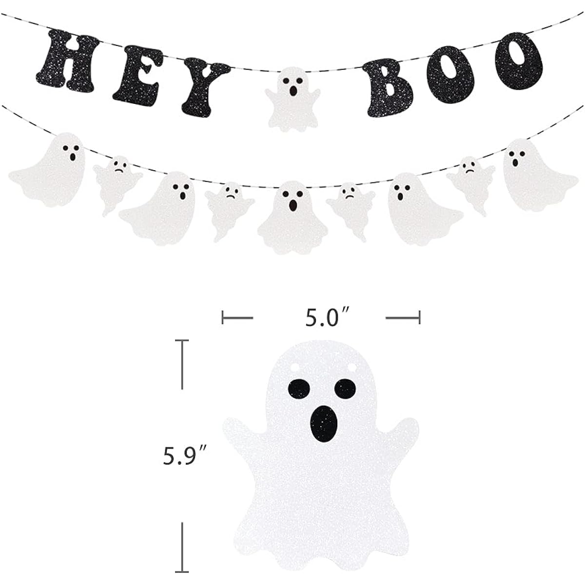 Hey Boo Banner Halloween Party Decorations Glitter Ghost Banner Happy Halloween Party Supplies Boo Banner Halloween House for Doorway Indoor Outdoor Party Decorations